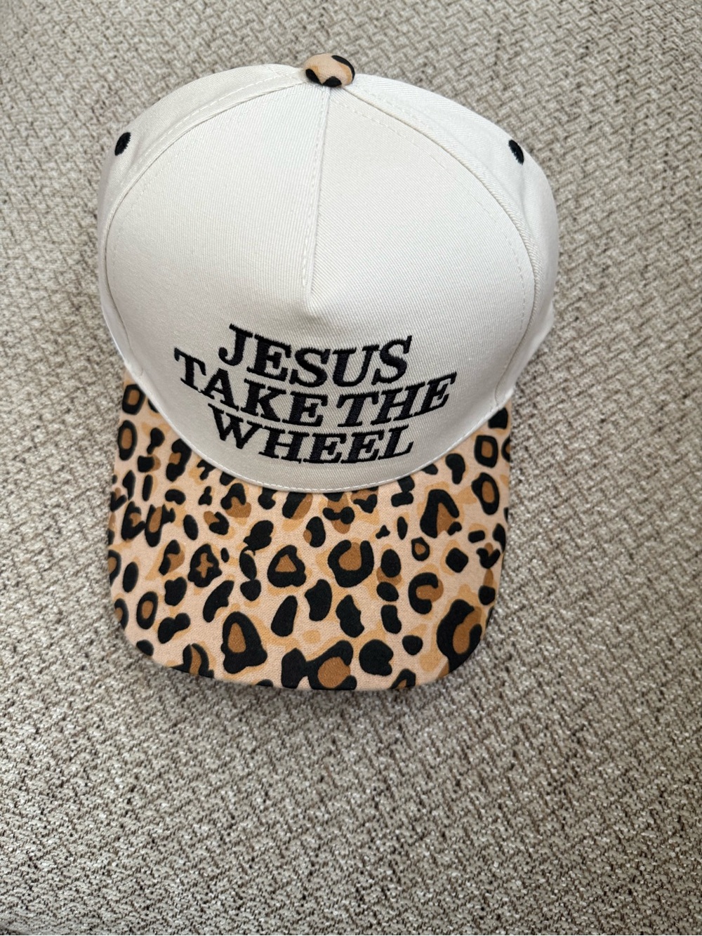 Cream & Leopard Print Trucker Cap - "Jesus Take The Wheel" Adjustable NWOT